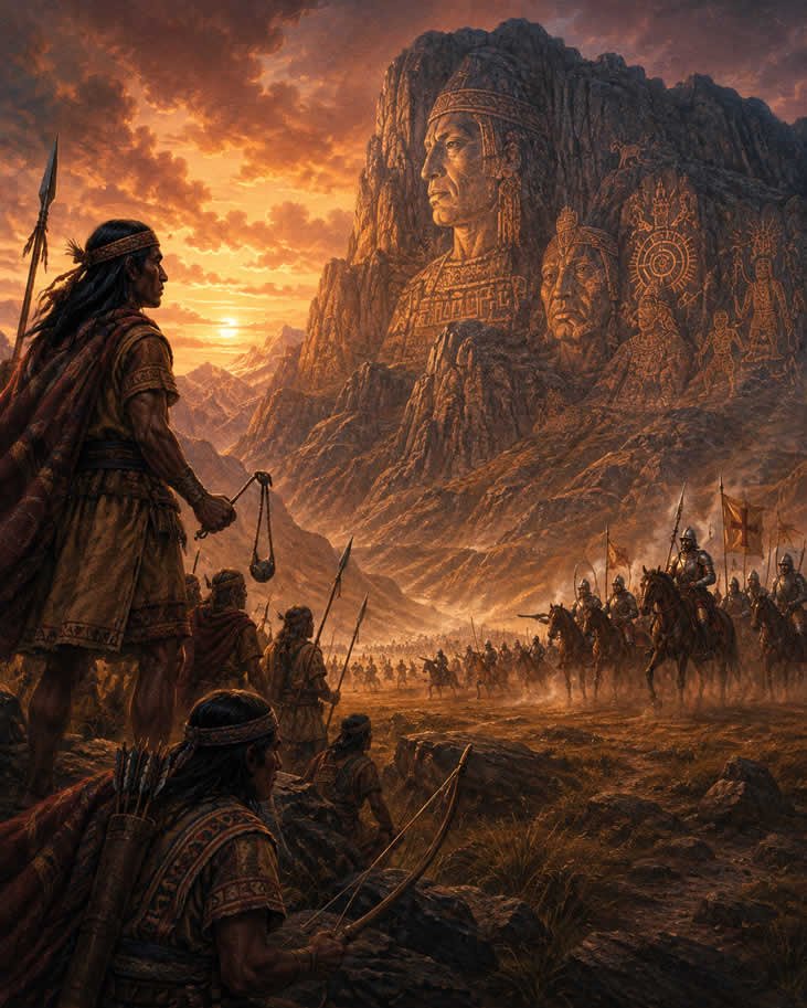 Ilustración de la profecía del conquistador y la resistencia calchaquí